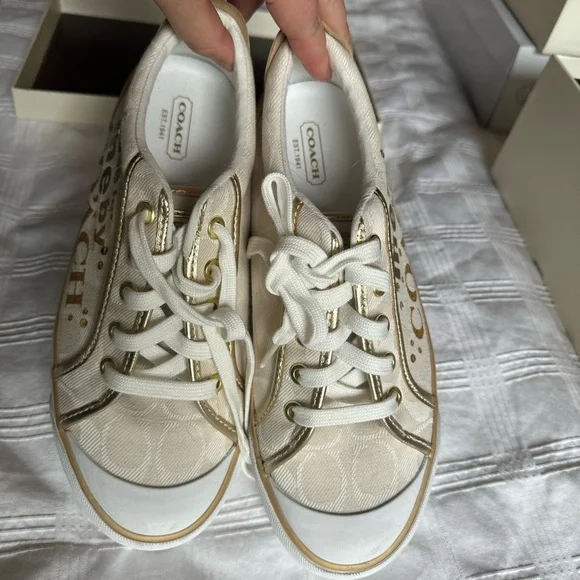 Coach Sneakers, Ivory/Gold, Size 7.5 - Picture 7 of 7